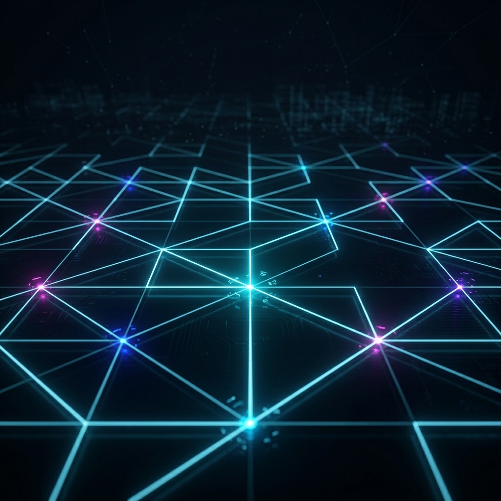 Abstract geometric AI network visualization with neon accents
